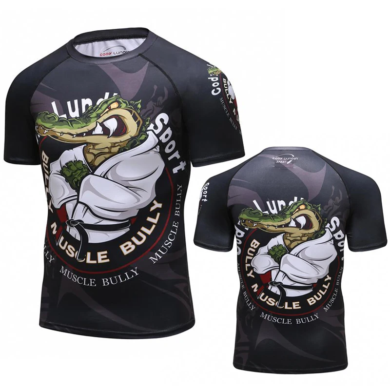 

2018 Mens Fitness Compression O-Neck crocodil short sleeves men T Shirt Animal 3D Prints MMA Rashguard Tights Skin Man T-Shirts