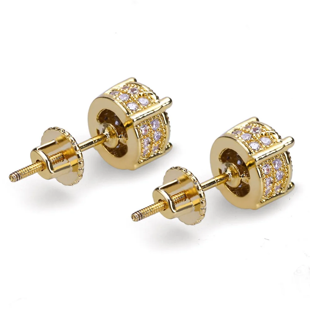 

Gold Color Plated Iced Out Micro Pave Lab Cubic Zircon Stud Earrings With Screw Back Hip Hop Men And Women Jewelry Gifts