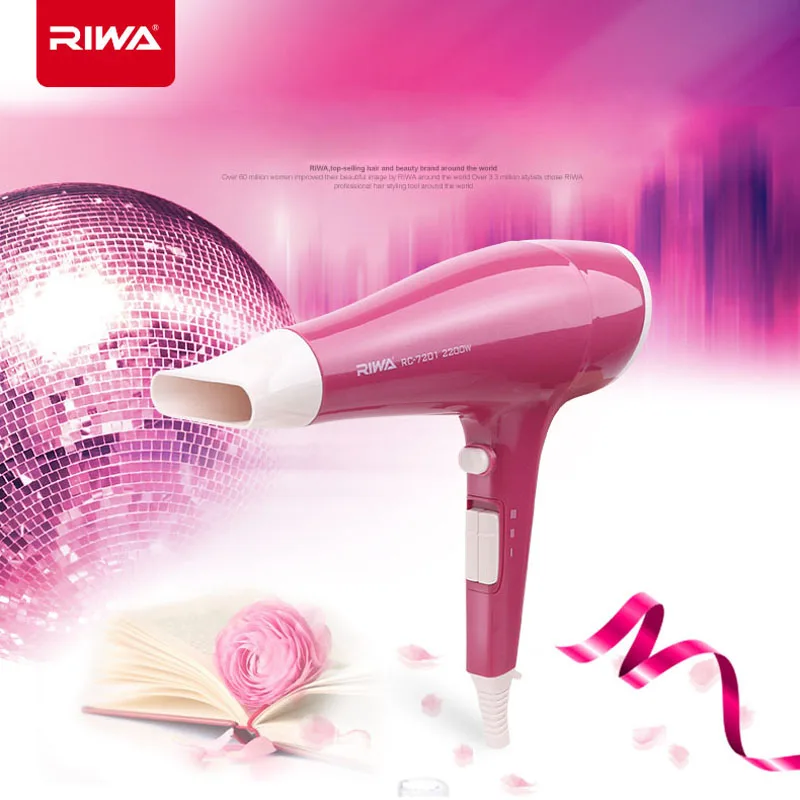 RIWA высокой мощности фен 2200 Вт легкий вес женщин воздуходувка сушилка розовый цвет 220 В 50 Гц RC-7201