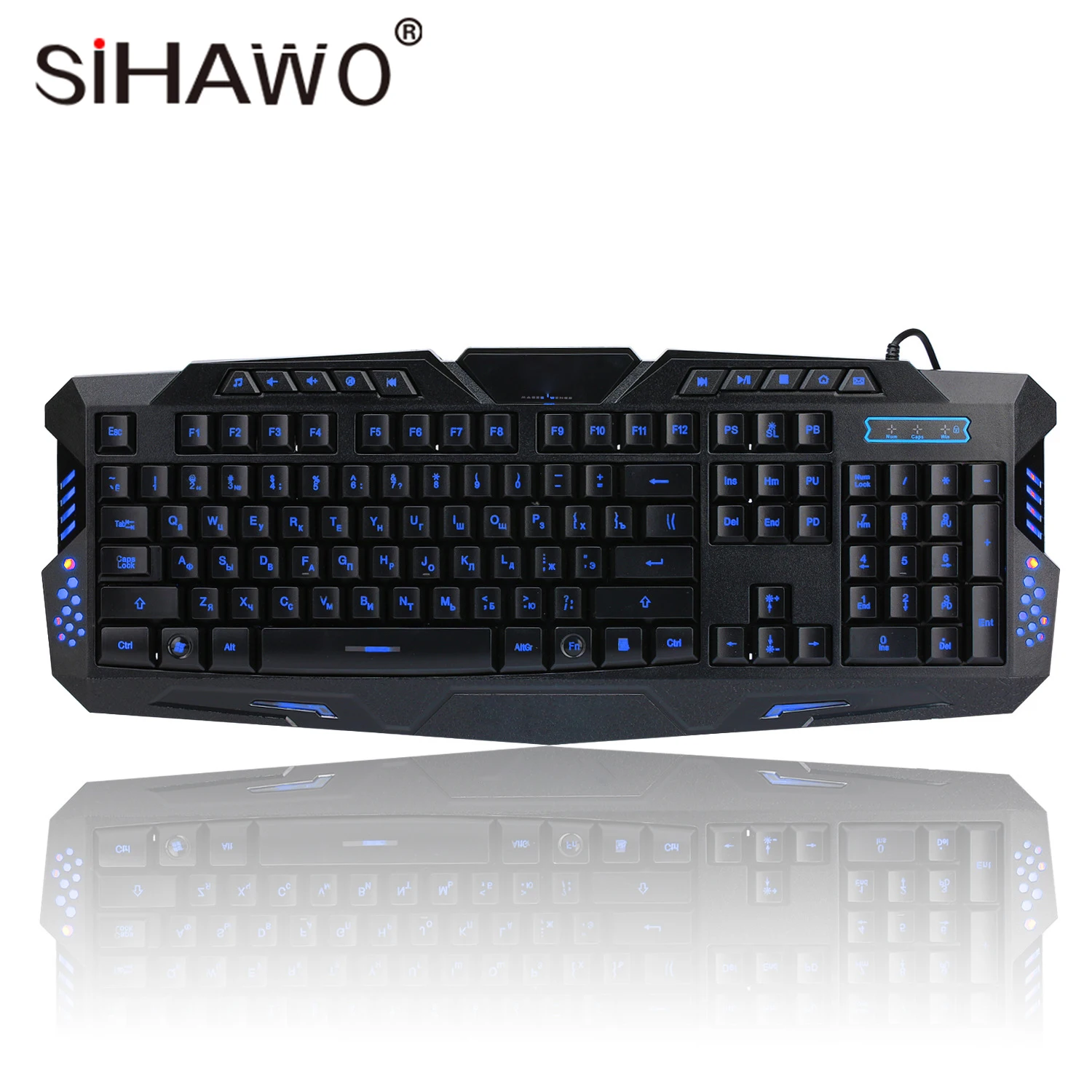 

Gaming Keyboard Russian English 3 Colors Switchable Backlights LED Fire Cracks USB Wired Game Keyboard Powered for Gamers