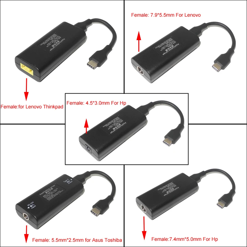 Laptop Power Jack Connector Dc Adapter Charger Converter for Lenovo Hp Asus 7.4*5.0 7.9*5.5mm Female to USB Type C Adaptor Male