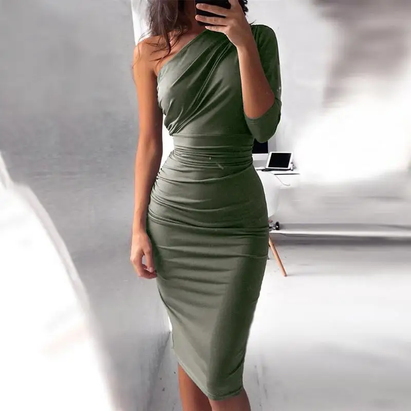 Casual Dresses 2021 Summer Fashion Women Elegant Party Dress Female Formal  Solid Color One Shoulder Scrunch Self Belted Bodycon From Adidascloth,  $18.81 | DHgate.Com