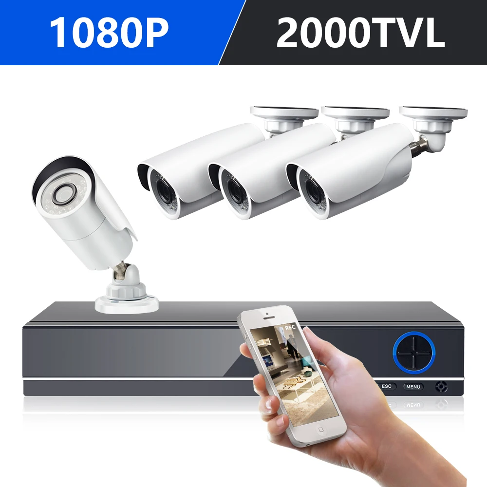 Goede DEFEWAY 1080 P HDMI DVR 2000TVL 1080 P HD Outdoor Home Security Camera 8 KANAALS CCTV Video Surveillance DVR Kit AHD 4 Camera Set