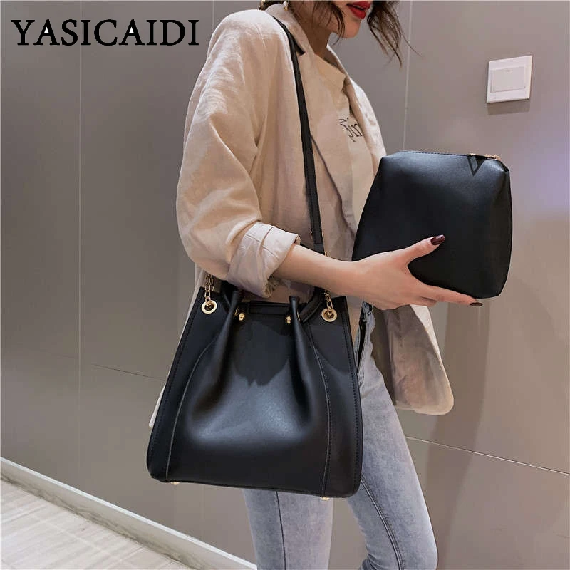 

YASICAIDI 2019 Luxury Handbags Women Composite Bag Brand Designer Solid Color Fashion PU Leather Messenger Bag Sac main femme