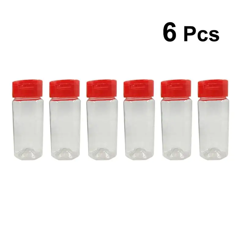 

ROSENICE 6pcs Plastic Seasoning Bottle Spice Pot Pepper Shakers Salt Jar Condiment Can Cruet for Barbecue Kitchen (Red)
