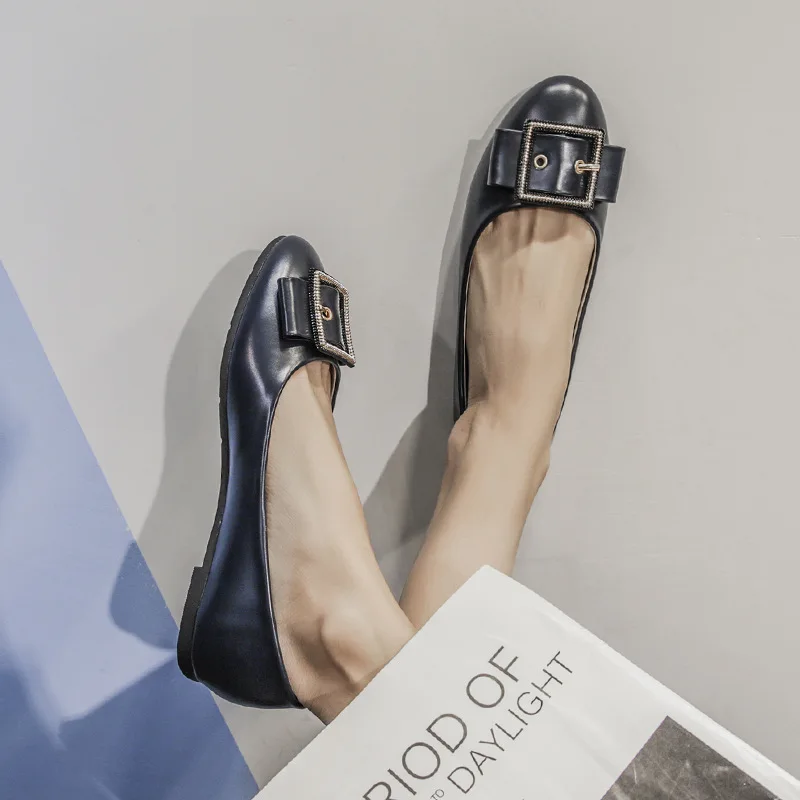 

2019 autumn new fashion simple solid color flat shoes women retro style soft and comfortable round toe casual shoes