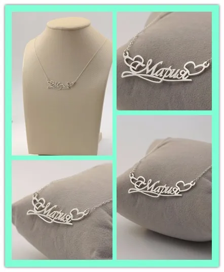 925 серебро вырезанное Имя ожерелье с баннер с сердечками индивидуальное ожерелье с таблицей персонализированные Женщины Ожерелье Рождество