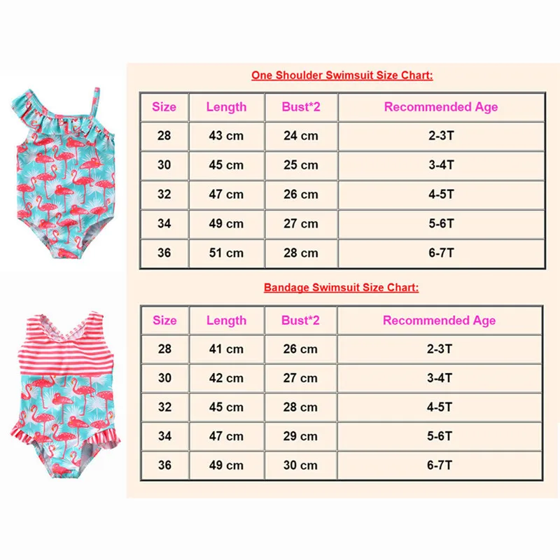 Детская одежда для купания для маленьких девочек, Цельный купальник-бикини с фламинго, монокини, купальный костюм, пляжная одежда
