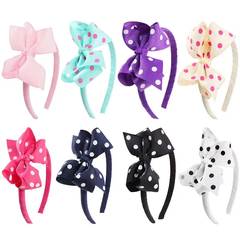 

New 98 Colors Girls Bow Hairband Children's Solid Hair Band With Grosgrain Ribbon Handmade Solid Dots Hair Accessories Headwear