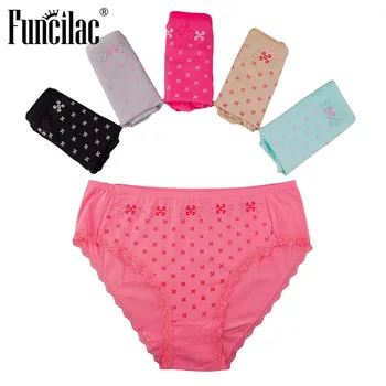 

FUNCILAC Womens Underwear Cotton Seamless Panties Shorty Femme Dentelle Sexy Briefs Woman Under Wear Plus Size 5pcs/Lot