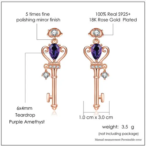 Серьги-гвоздики в форме короны от компании «Ламон», 6x4 мм, 0.4ct, натуральный каплевидный аметист, 925 пробы, серебро, ювелирные изделия, S925, LMEI045