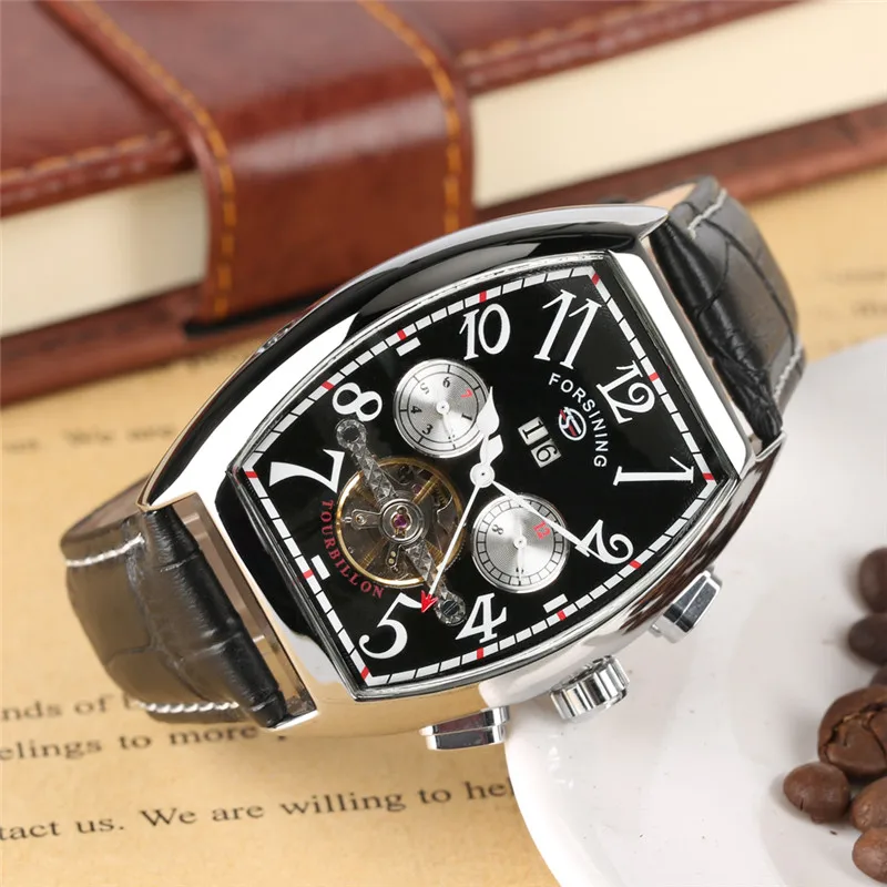 Мужские часы классический Прямоугольный циферблат дизайн скелет турбийон механические часы для мужчин Автоматический циферблат механические часы для подростка