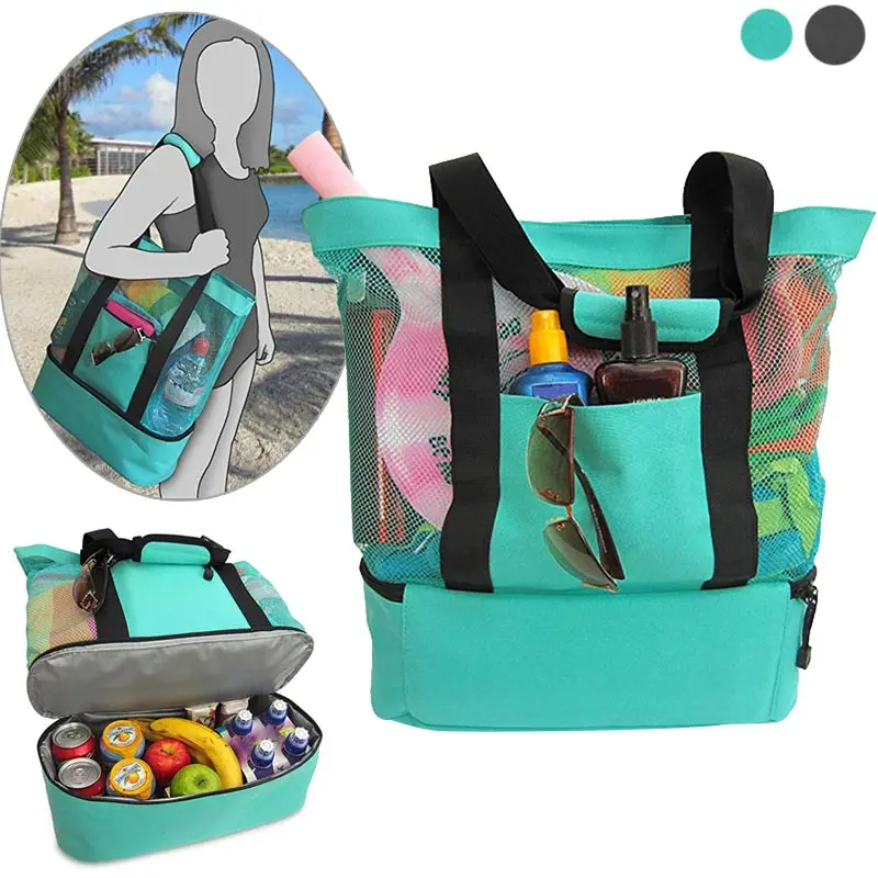 Portable Insulated Cooler Bag Food Picnic Beach Mesh Bags Cooler Tote ...