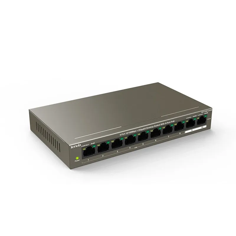 Tenda TEF1110P 8 102W сетевой коммутатор портовый 10/100 Мбит/с POE + 2 гигабитный настольный 250