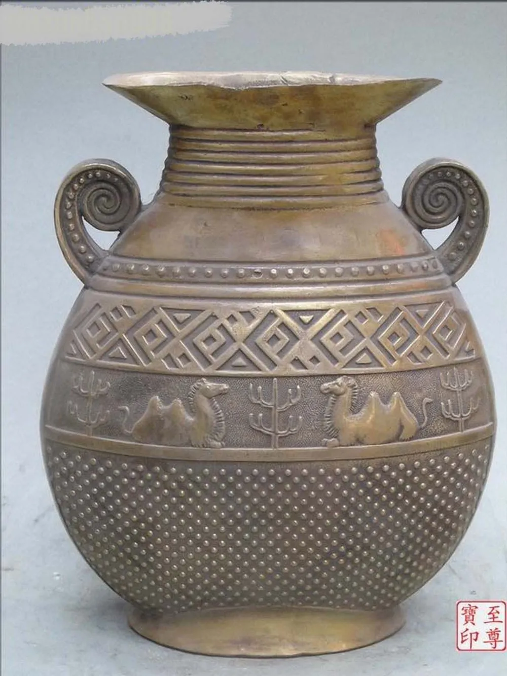 

12" china pure the Silk Road bronze carve Camel Flat milk pot