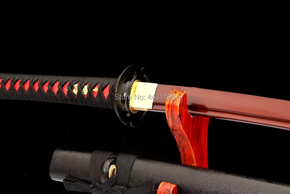 Handmade Japanese Samurai Sword Katana Full Tang High Carbon Steel Red Blade Sharp Home Decoration Collection Real Knife Swords