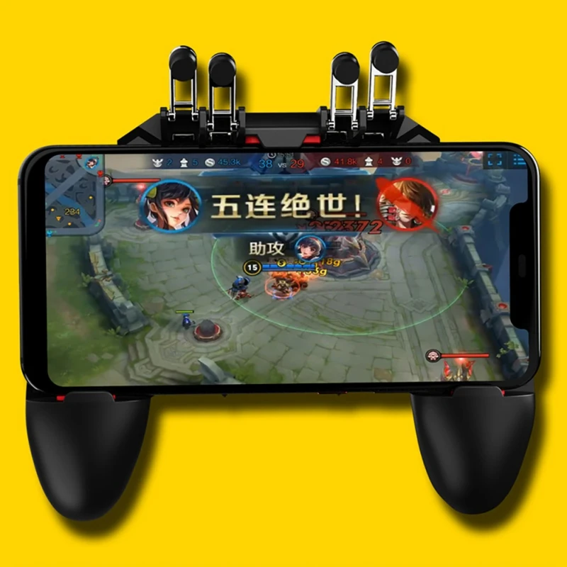  Upgrade Phone Game Controller Trigger 6 Fingers Operation Fire Button Phone Gamepad For PUBG