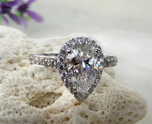 Подлинное ювелирное изделие Moissanite в форме груши 18 К белое золото настоящий