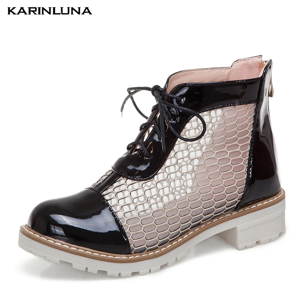 

KARINLUNA 2019 Big Size 34-43 Summer Fashion Mesh Boots Women Shoes Cross Strap Mesh Shoes Woman
