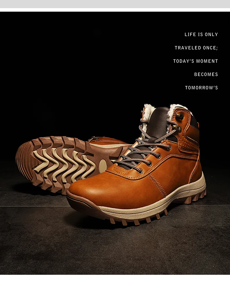 Обувь из натуральной кожи, мужские рабочие ботинки, большой размер, зимние теплые высокие ботинки на шнуровке на плоской подошве с мехом