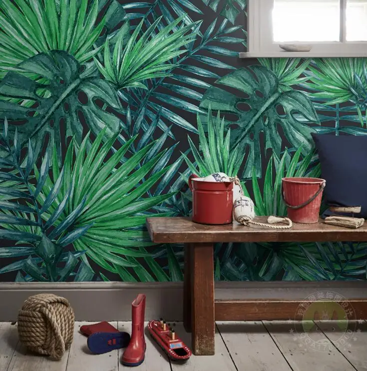 

Custom Wall Mural Wallpaper European Style Nordic simplicity Rain Forest Plant Banana Leaf Pastoral Wall Painting Wallpaper 3D