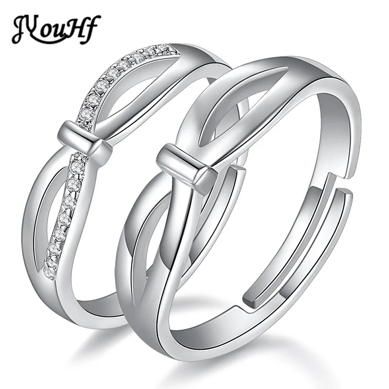 

JYouHF Silver Plated Couple Rings Fashion Unique Cross Shape Micro Pave CZ Infinity Rings For Women Men Wedding Anniversary Gift