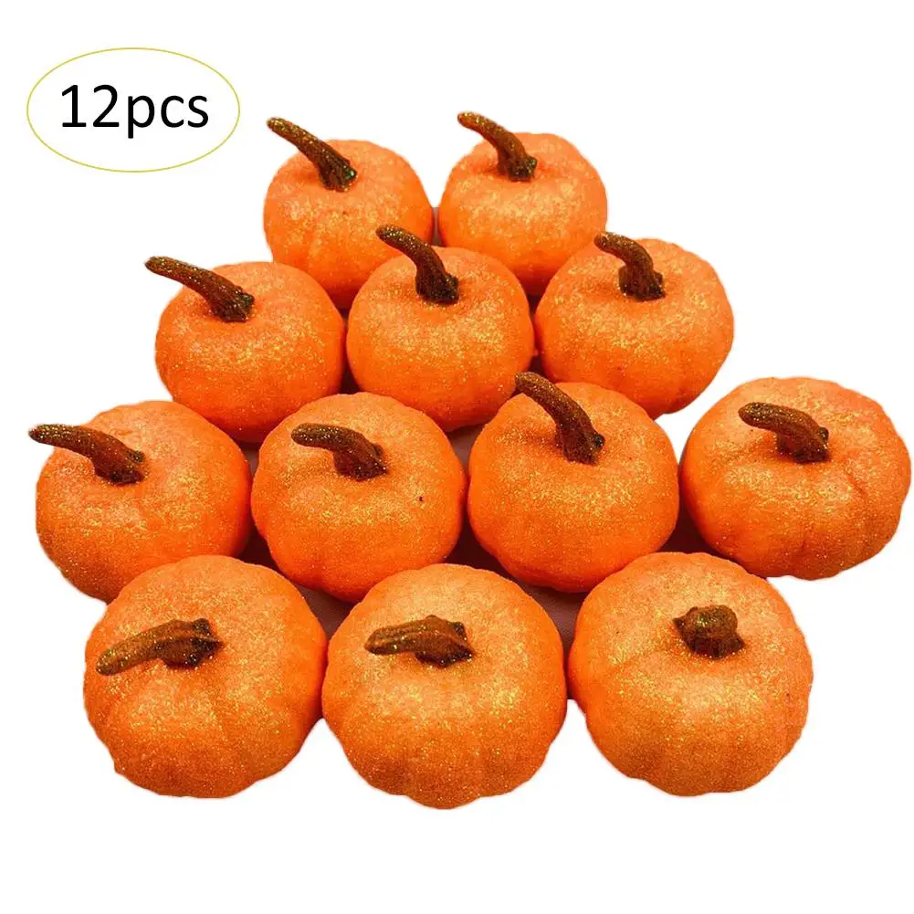 

12PCS Halloween Pumpkins Glitter Powder Simulation Bubble Pumpkin Glitter Pink Pumpkin Halloween Home Decoration