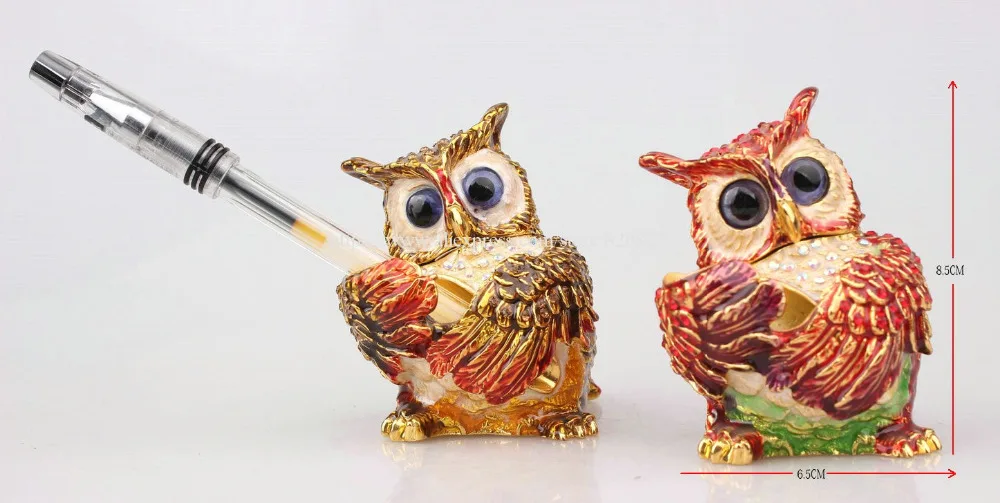 New Owl Trinekt Gifts Small Owl Trinket Jewelry Box Trinket Lovely Metal Owl  Pen Holder Case Collectible Enamel Bird Decoration