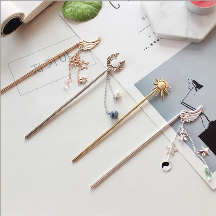 

Handmade Card Captor Sakura with Tassel Hairpin Stick Hanfu The Step Shake Headwear Chinese Style Hair Accessory Cheongsam N1