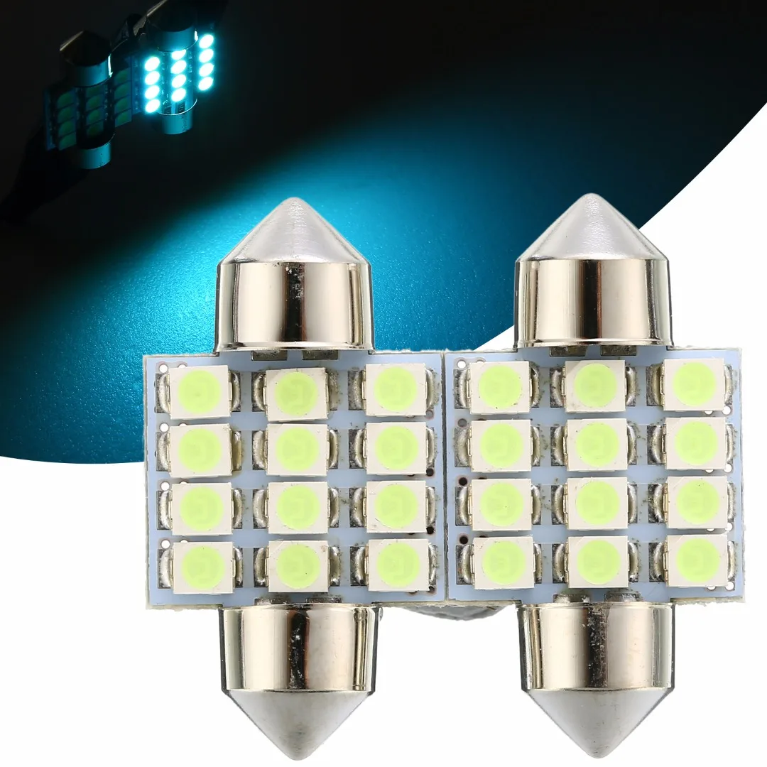 2pcs 31mm Festoon 12LED Car Interior Dome Map Door Light Bulb Ice Blue Lamp Auto Reading Door