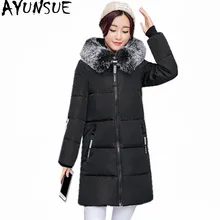 AYUNSUE женская белая куртка-пуховик с меховым воротником, Женская длинная парка с капюшоном, зимнее пальто, женские стеганые куртки Abrigo Mujer WXF388