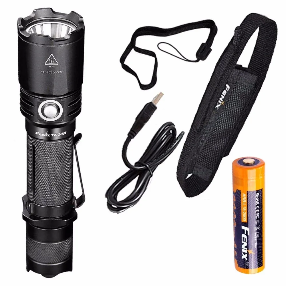 

Fenix Fenix TK20R 1000 Lumens High Capacity USB Rechargeable LED Tactical Flashlight with 2900mAh Battery USB cable, holster