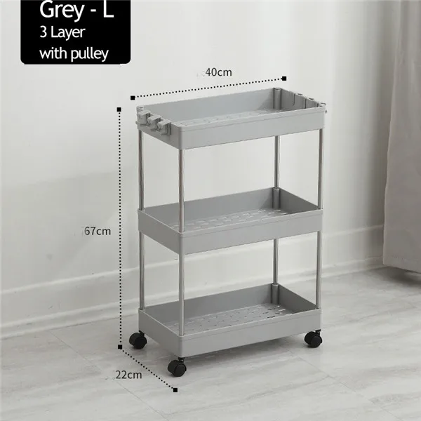 Grey L-3 Layer Uengage Ванная комната Пластик стеллаж для выставки товаров колеса тонкий слайд башня легко подвижные собрать Кухня хранения дома Организатор полка - Цвет: Grey L-3 Layer