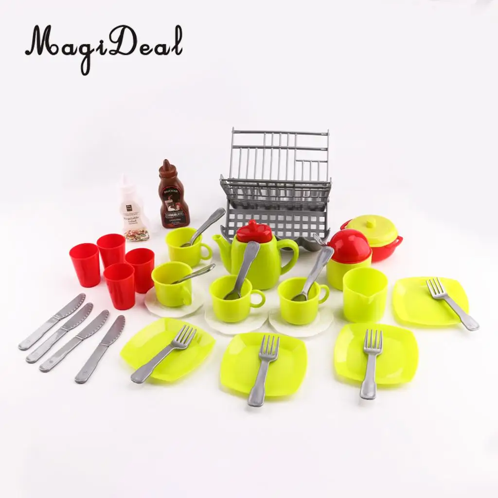 Durable Kids Children Pretend Play Dish Set (34 Pieces/ Set) with Drainer