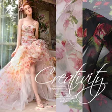 1 метр органза ткань чистый шелк натуральная ткань с цветочным принтом Летнее шелковое макси свадебное платье Материал вечернее платье