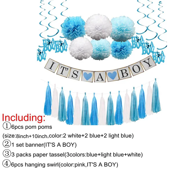 1 Набор бумажных поделок, баннеров для детского душа, половые гирлянды с кисточками для мальчиков и девочек, украшения для детского дня рождения - Цвет: M blue