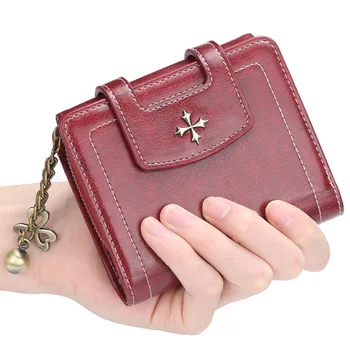 

Trifold Small Wallet Women Leather Card Holder Ladies Wallets with Zipper Coin Bag Brand Purse Black Wallet for Women Walet 2019