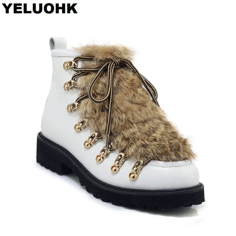 

Plush Warm Snow Boots Women Shoes Casual Leather Boots Women Winter Shoes With Fur Lace Up Platform Short Boots Ladies Shoes