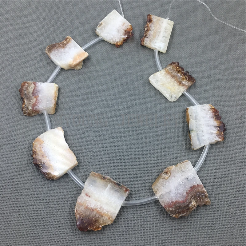 MY1079  Slice Yellow Crystal Druzy Beads,Nugget Quartz Hole Beads  (2)