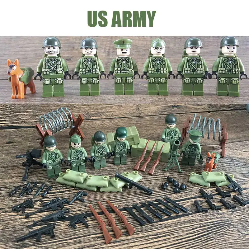

Oenux 6PCS WW2 Military US Band Of Brother The Battle Normandy Fight Figure Building Block Set Army Weapons Model Bricks Kid Toy