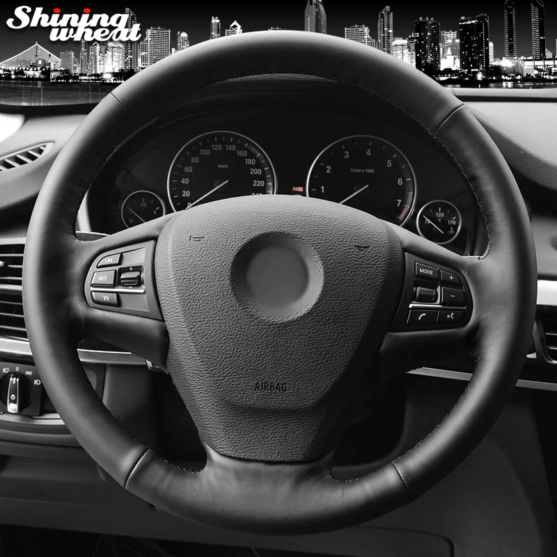 Shining wheat Black Genuine Leather Car Steering Wheel Cover for BMW