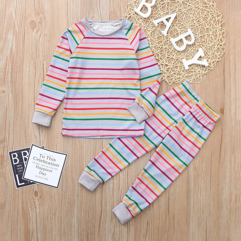 

Baby Boys Girls Long Sleeves Stripe Top+Pants Family Clothes Pajamas Sleepwear