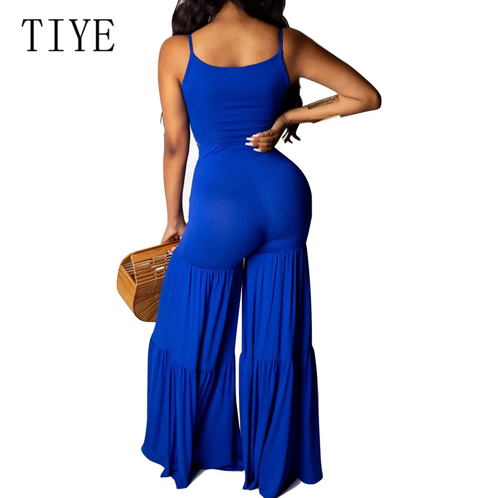 TIYE Blue Casual Wide Leg Pants Summer Sexy V Neck Sleeveless Lace-up Jumpsuits Women Boho Beach Night Party Loose Playsuits TIYE Blue Casual Wide Leg Pants Summer Sexy V Neck Sleeveless Lace-up Jumpsuits Women Boho Beach Night Party Loose Playsuits