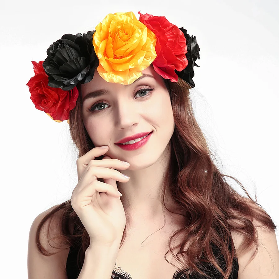 Fans Flower Headband Head Band Floral Independence Day National Day Wreath Headwear Hair