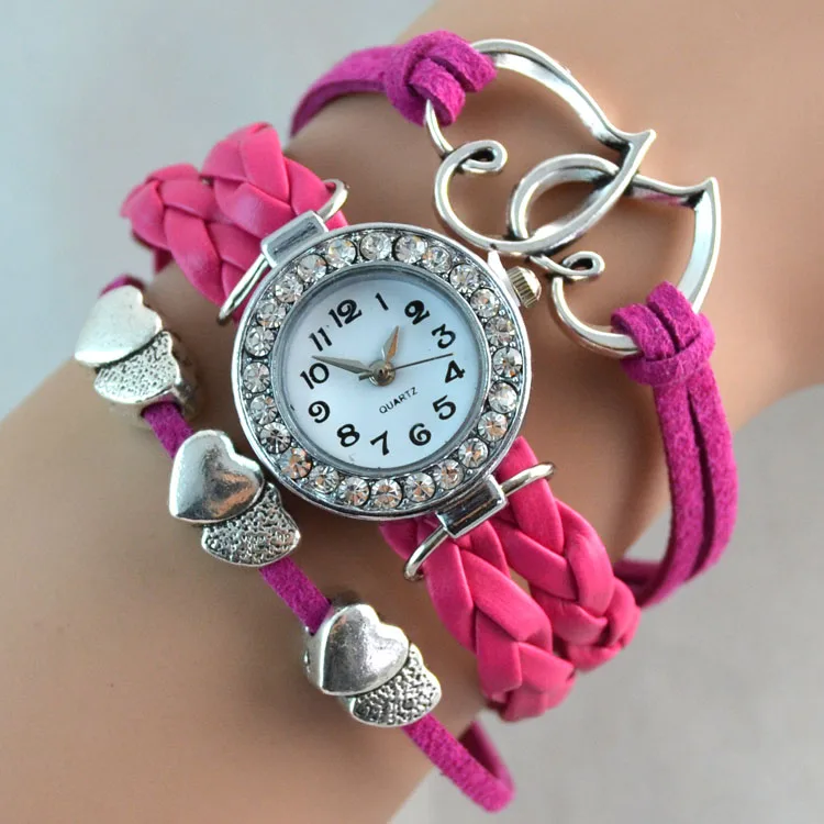 

Women Fashion Girl's infinity double heart Bracelet Watch with rhinestone