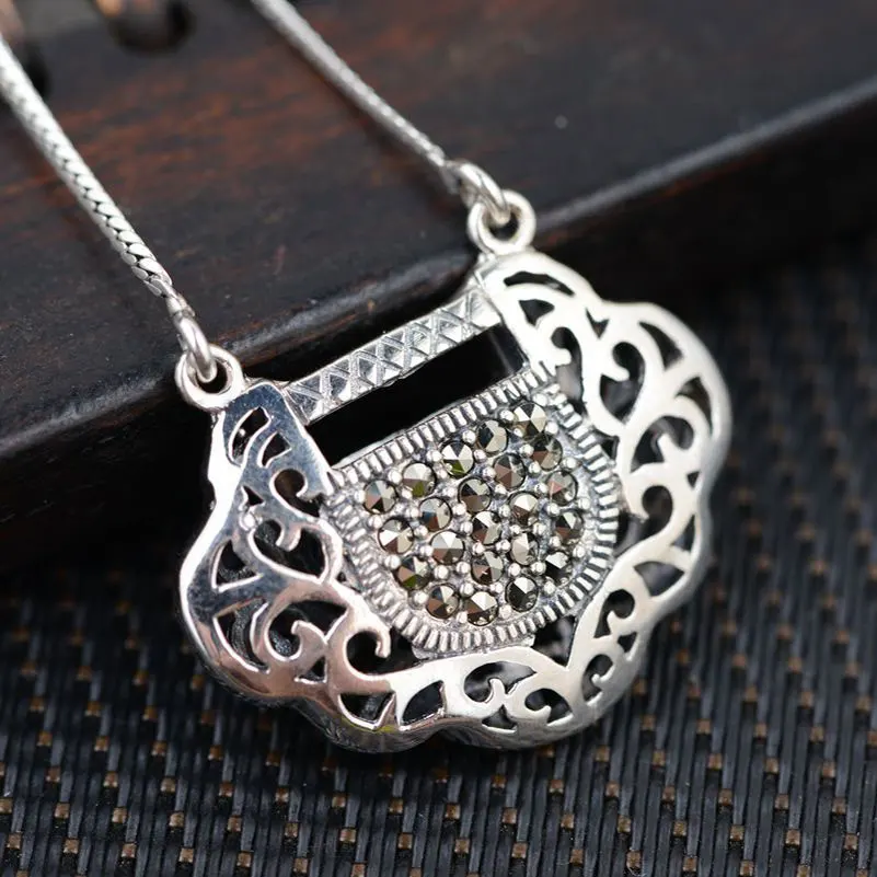 

925 Silver Lock Pendant Necklace for Women Accessorice 45cm +5cm Chain S925 Thai Solid Silver Jewelry Making Necklaces