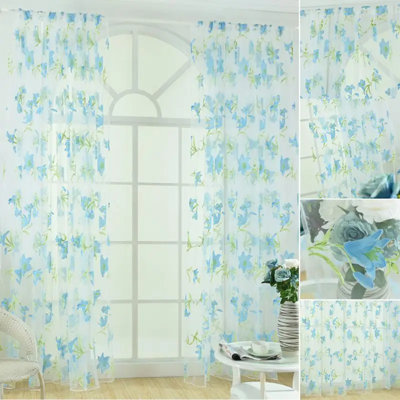 

Window Curtains Sheer Voile Tulle For Bedroom Living Room Balcony Kitchen Printed Tulip Pattern Sun-shading Curtain
