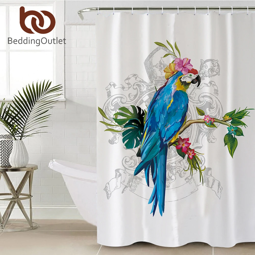Постельные принадлежности Outlet Macaw Art занавеска для душа Цветы полиэстер водонепроницаемый тропические животные занавеска с крючками для ванной комнаты 150x180 см