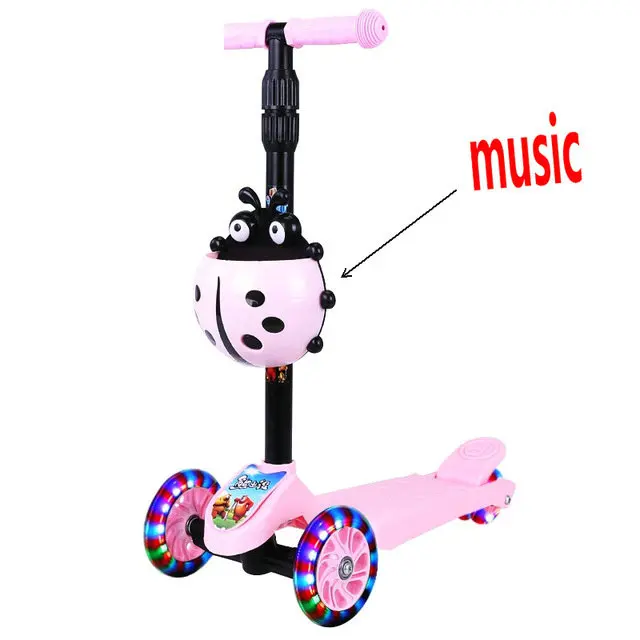 Детский самокат для детей 5 в 1, 3 колеса из искусственной кожи, мигающие качели, подъемные машины, для детей от 2 до 15 лет, коляска для езды на велосипеде, игрушки для улицы - Цвет: pink music
