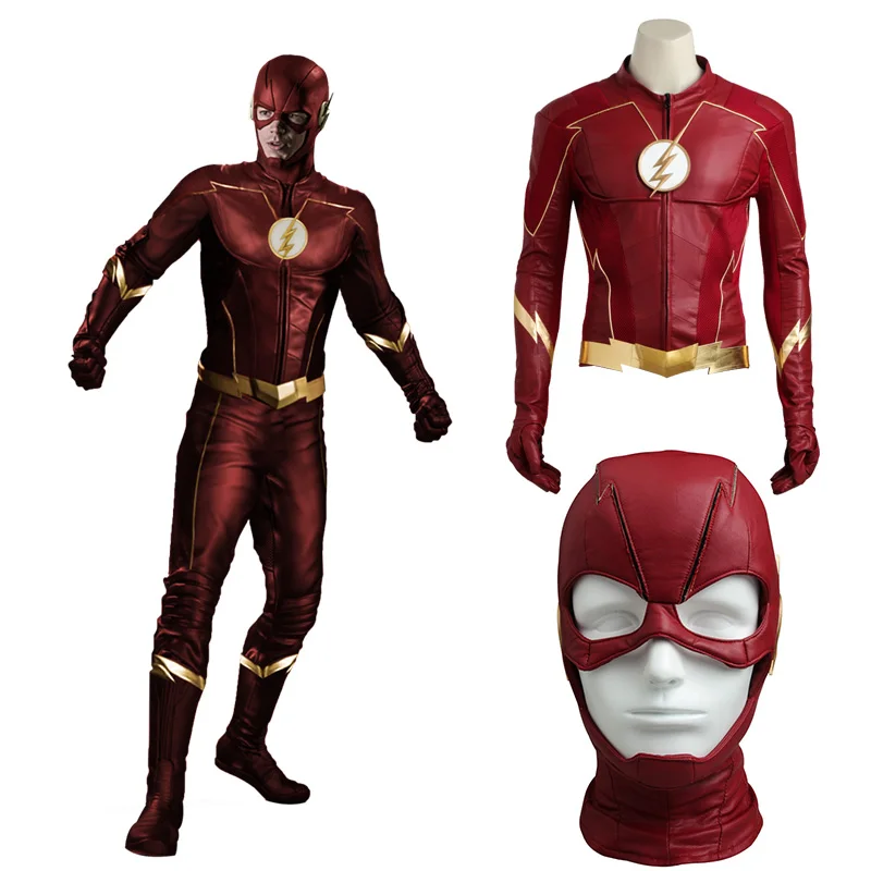 The Flash Season 4 Cosplay Barry Allen Costume Dc Comics Jacket Superhero Outfit Halloween Mask Adult Men Custom Made Leather
